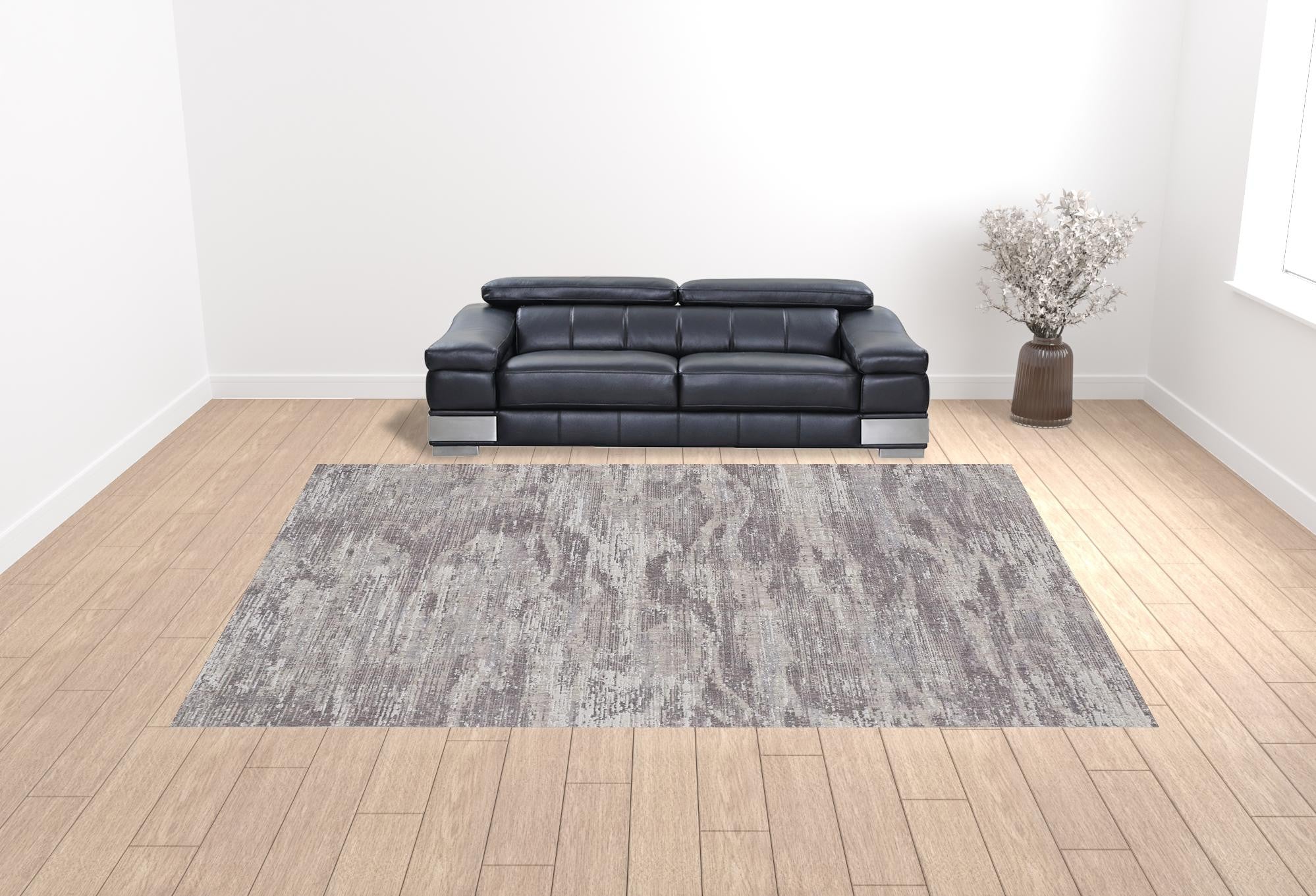 4' X 6' Tan Taupe And Gray Abstract Power Loom Distressed Stain Resistant Area Rug