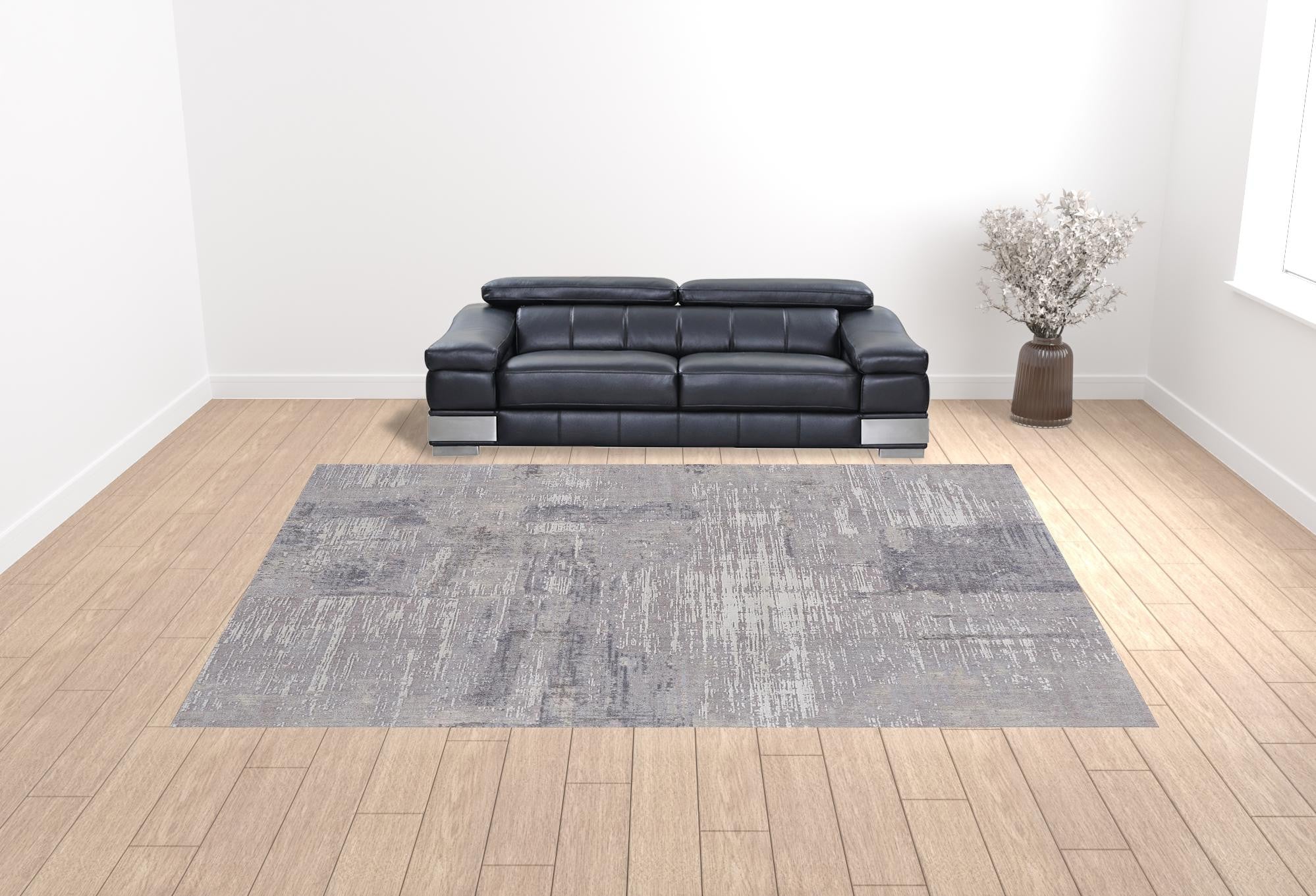 4' X 6' Taupe Tan And Blue Abstract Power Loom Distressed Stain Resistant Area Rug