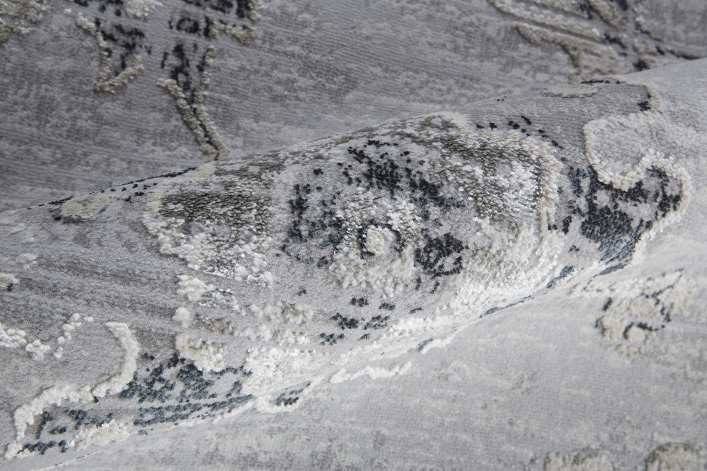 4' X 6' Silver And Black Floral Power Loom Distressed Area Rug