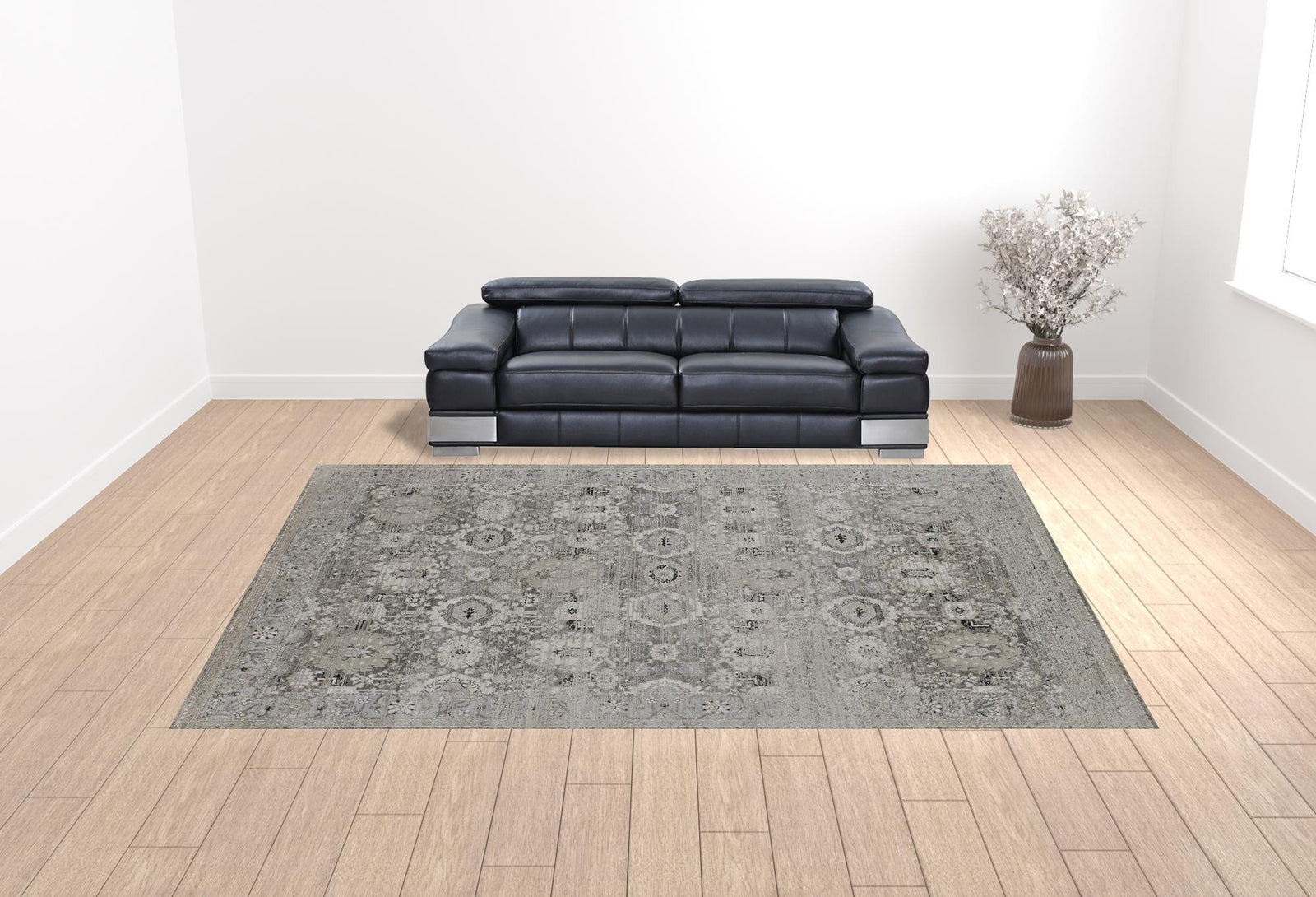 4' X 6' Gray And Silver Abstract Power Loom Distressed Area Rug