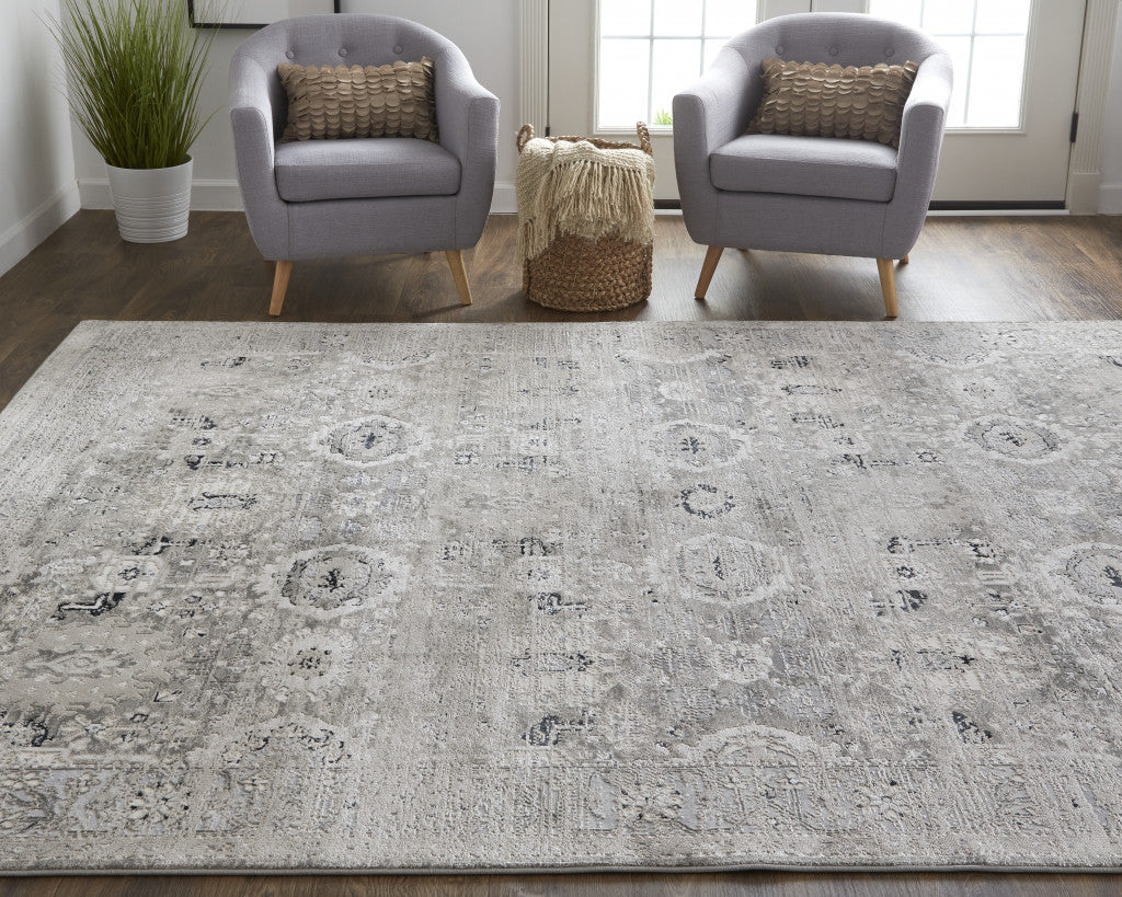 4' X 6' Gray And Silver Abstract Power Loom Distressed Area Rug