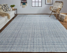 Gray Ivory And Blue Hand Woven Area Rug - 5' x 8'