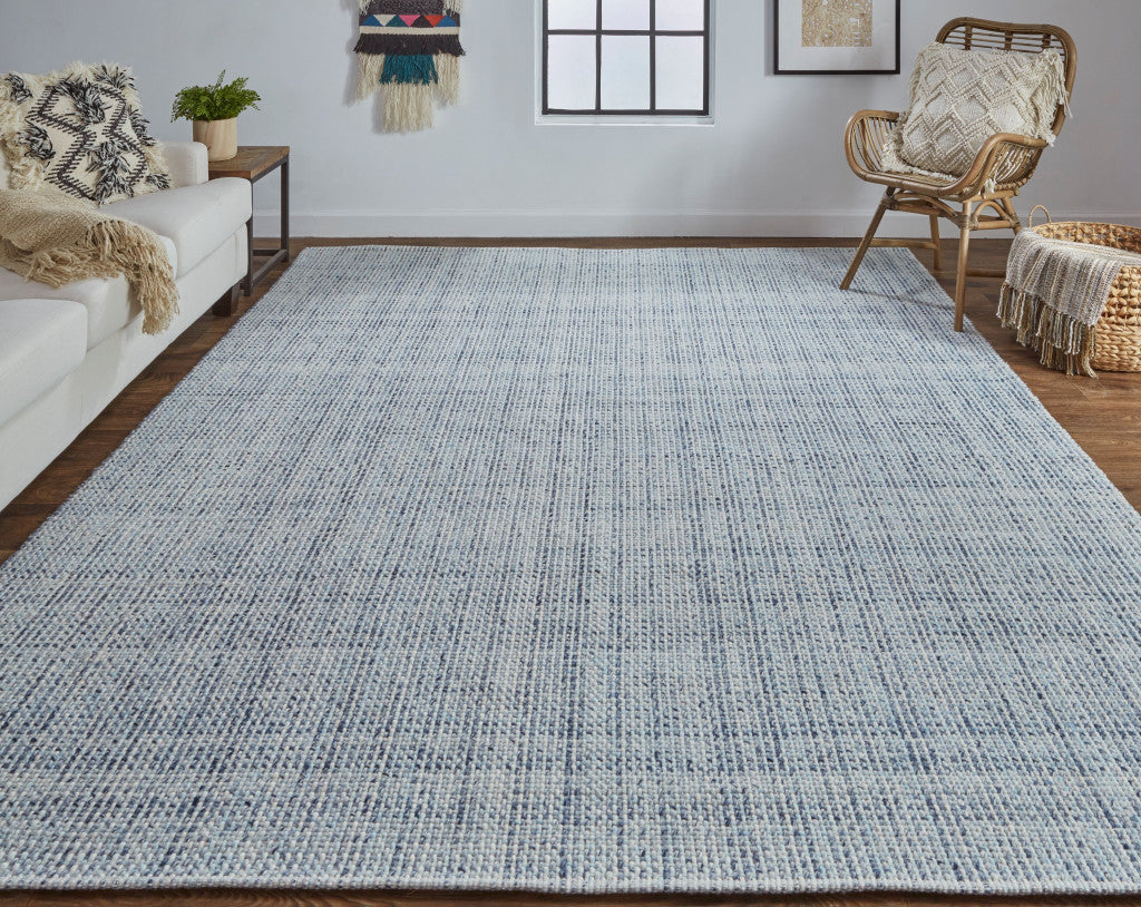 Gray Ivory And Blue Hand Woven Area Rug - 5' x 8'