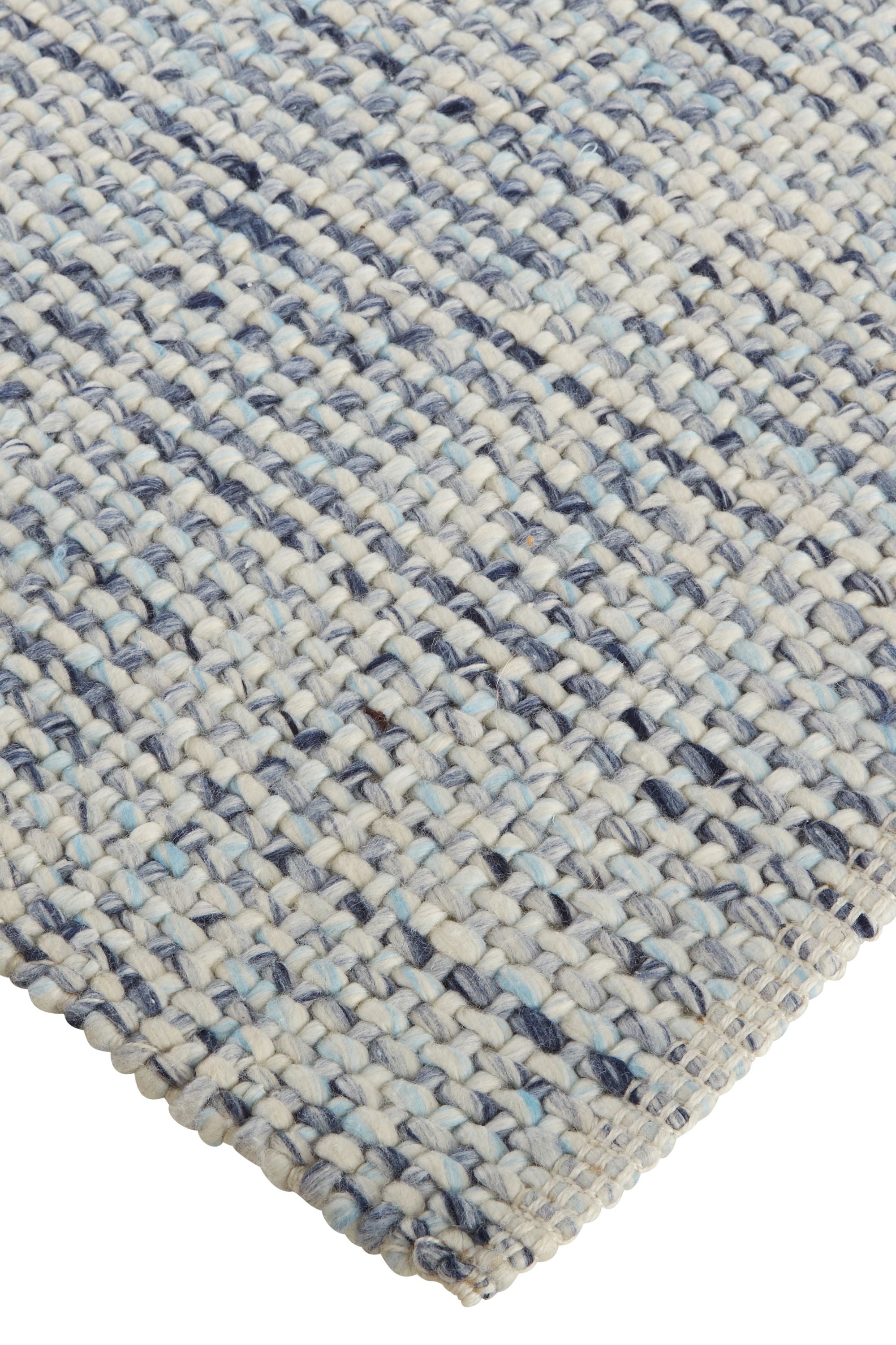 Gray Ivory And Blue Hand Woven Area Rug - 5' x 8'