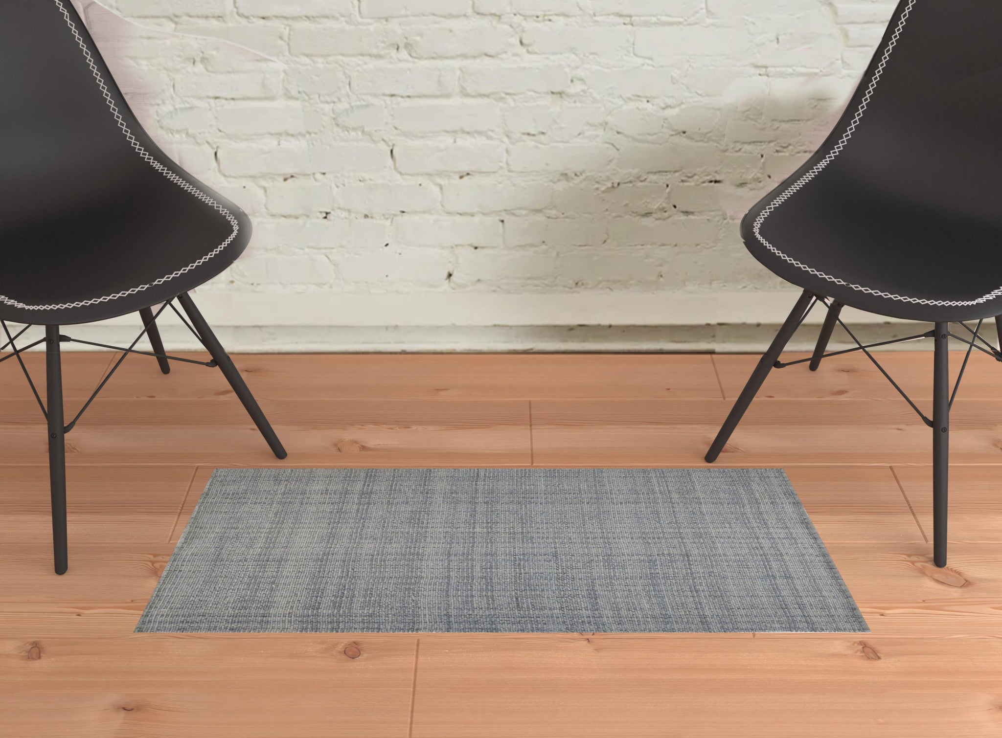 Gray Ivory And Blue Hand Woven Area Rug - 5' x 8'