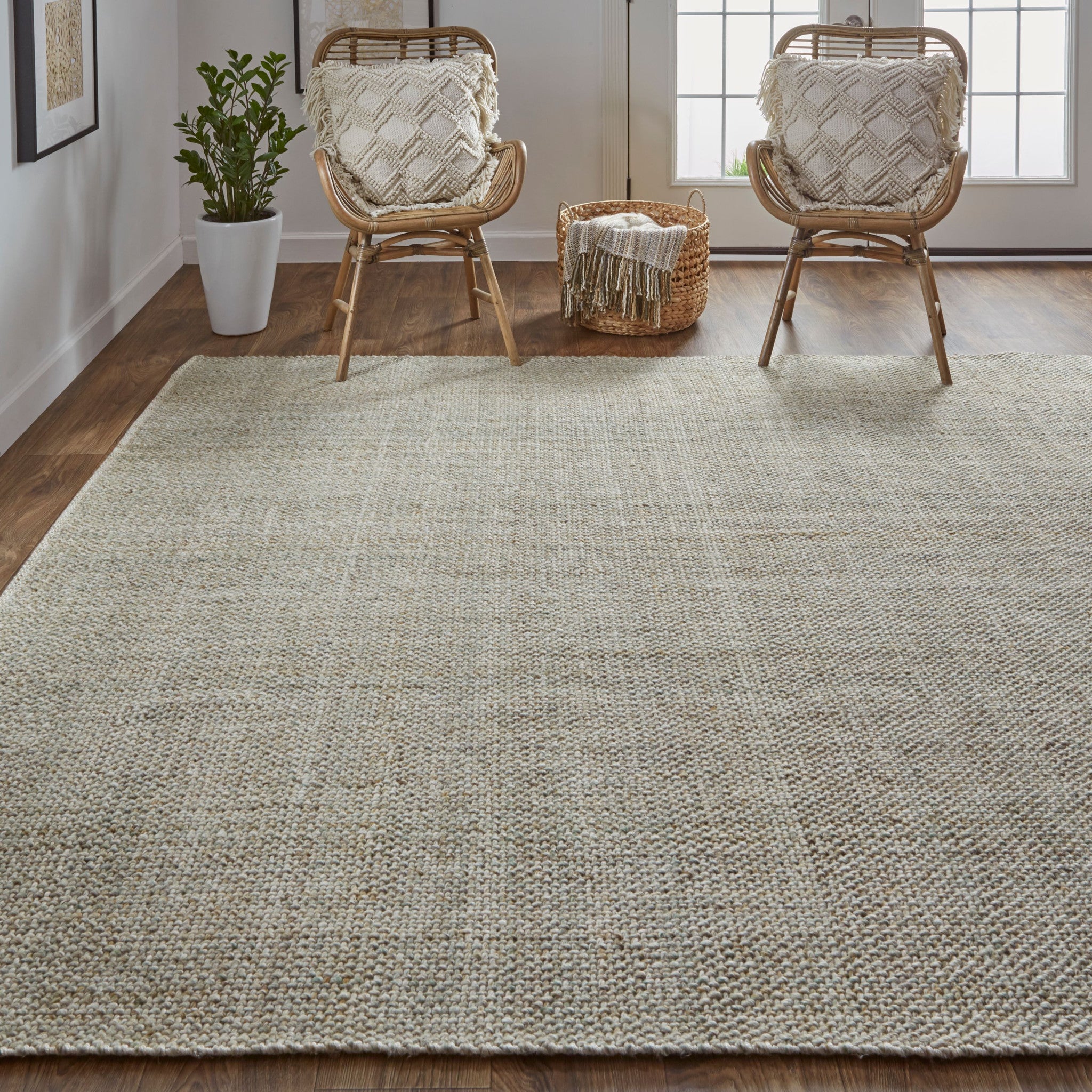 Gray Ivory And Blue Hand Woven Area Rug - 5' x 8'