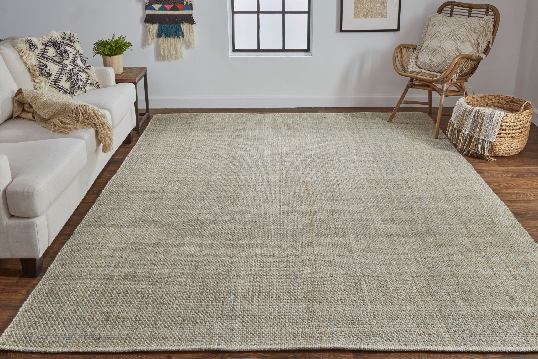 Gray Ivory And Blue Hand Woven Area Rug - 5' x 8'