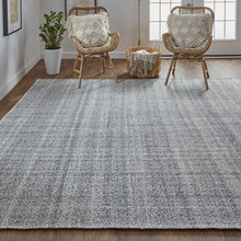 Gray Ivory And Blue Hand Woven Area Rug - 5' x 8'