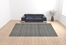 Gray Ivory And Blue Hand Woven Area Rug - 5' x 8'