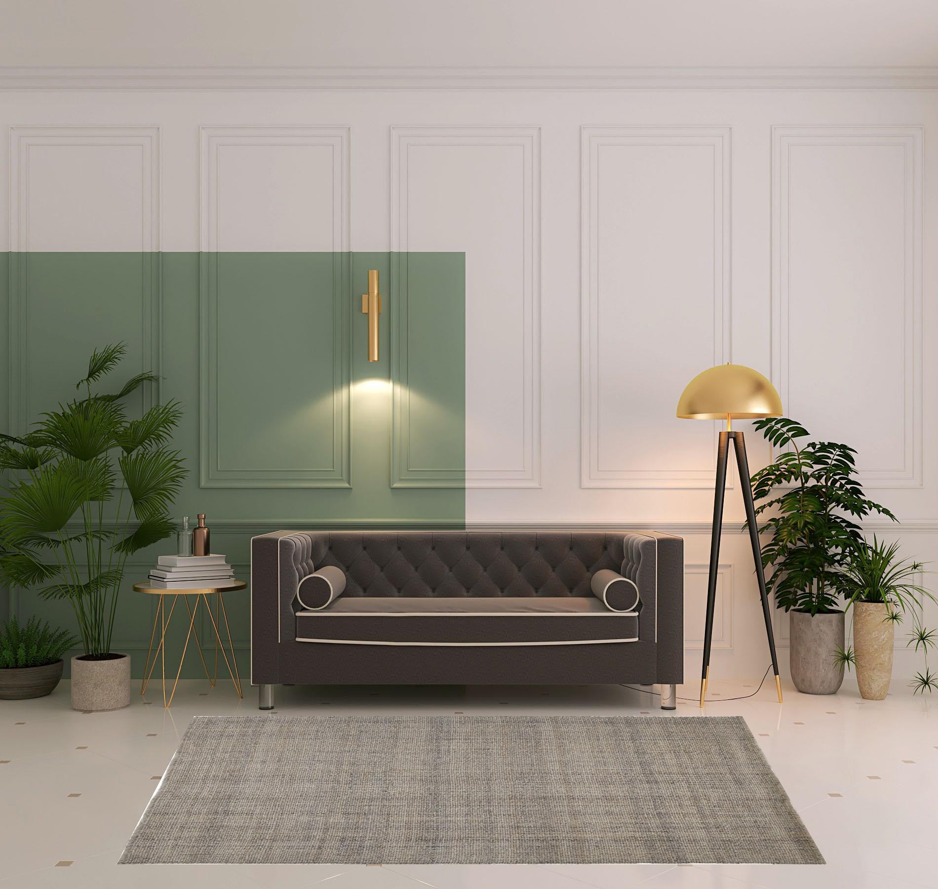 Gray Ivory And Blue Hand Woven Area Rug - 5' x 8'