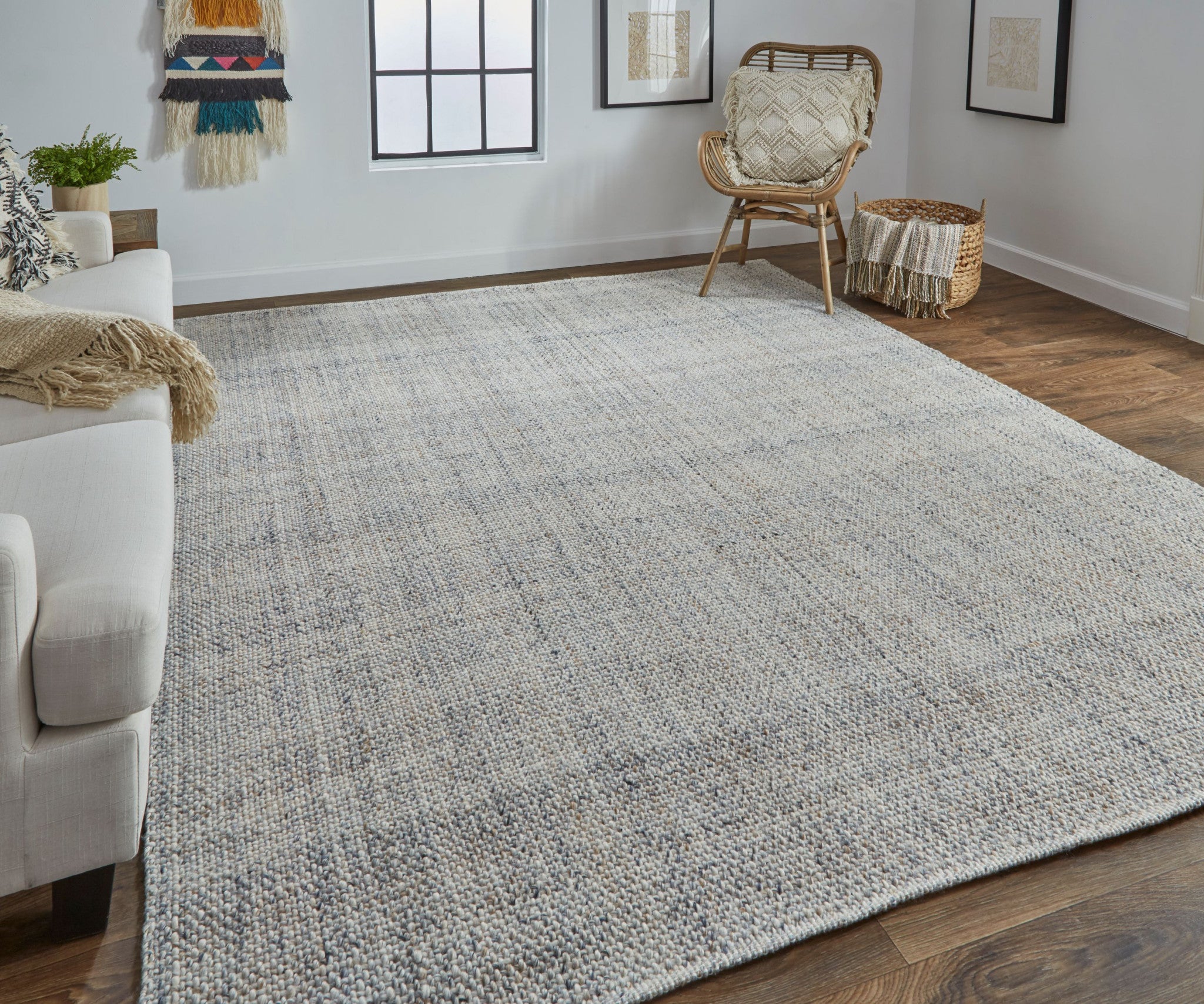 Gray Ivory And Blue Hand Woven Area Rug - 5' x 8'
