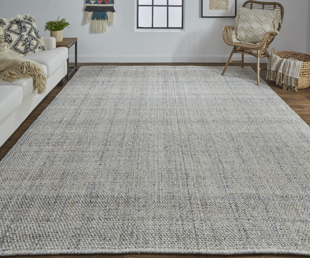 Gray Ivory And Blue Hand Woven Area Rug - 5' x 8'
