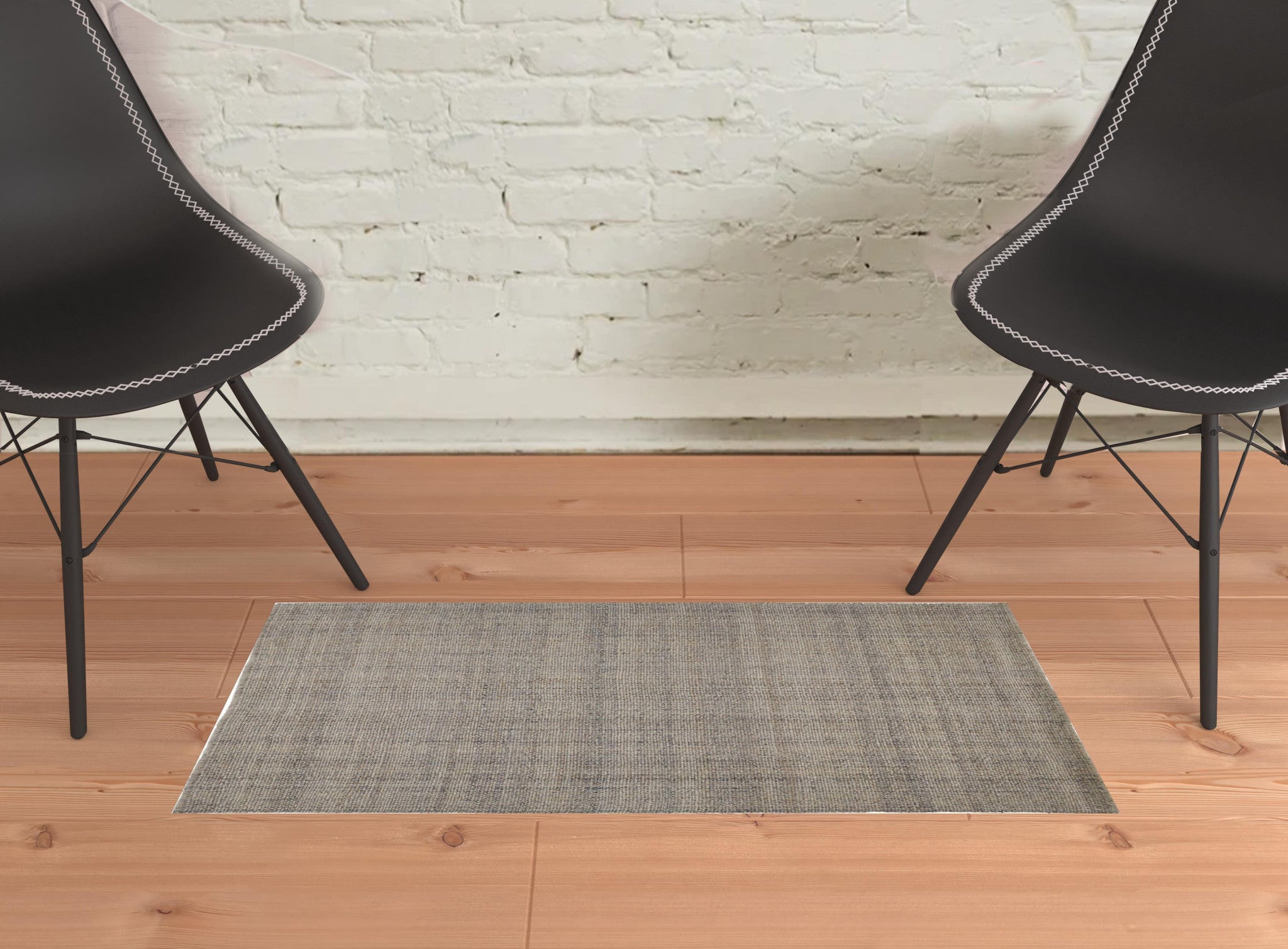 Gray Ivory And Blue Hand Woven Area Rug - 5' x 8'