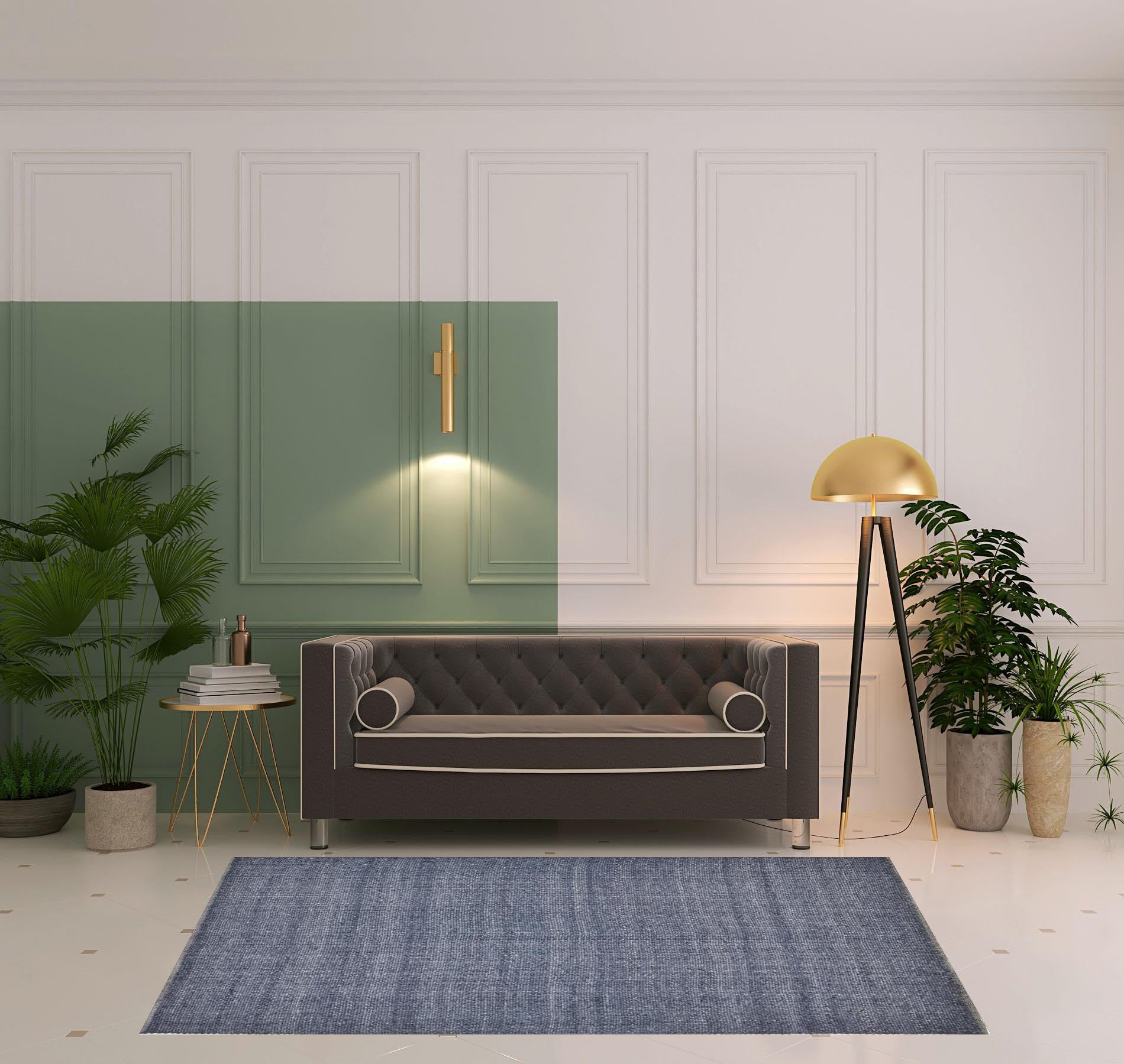 Gray Ivory And Blue Hand Woven Area Rug - 5' x 8'