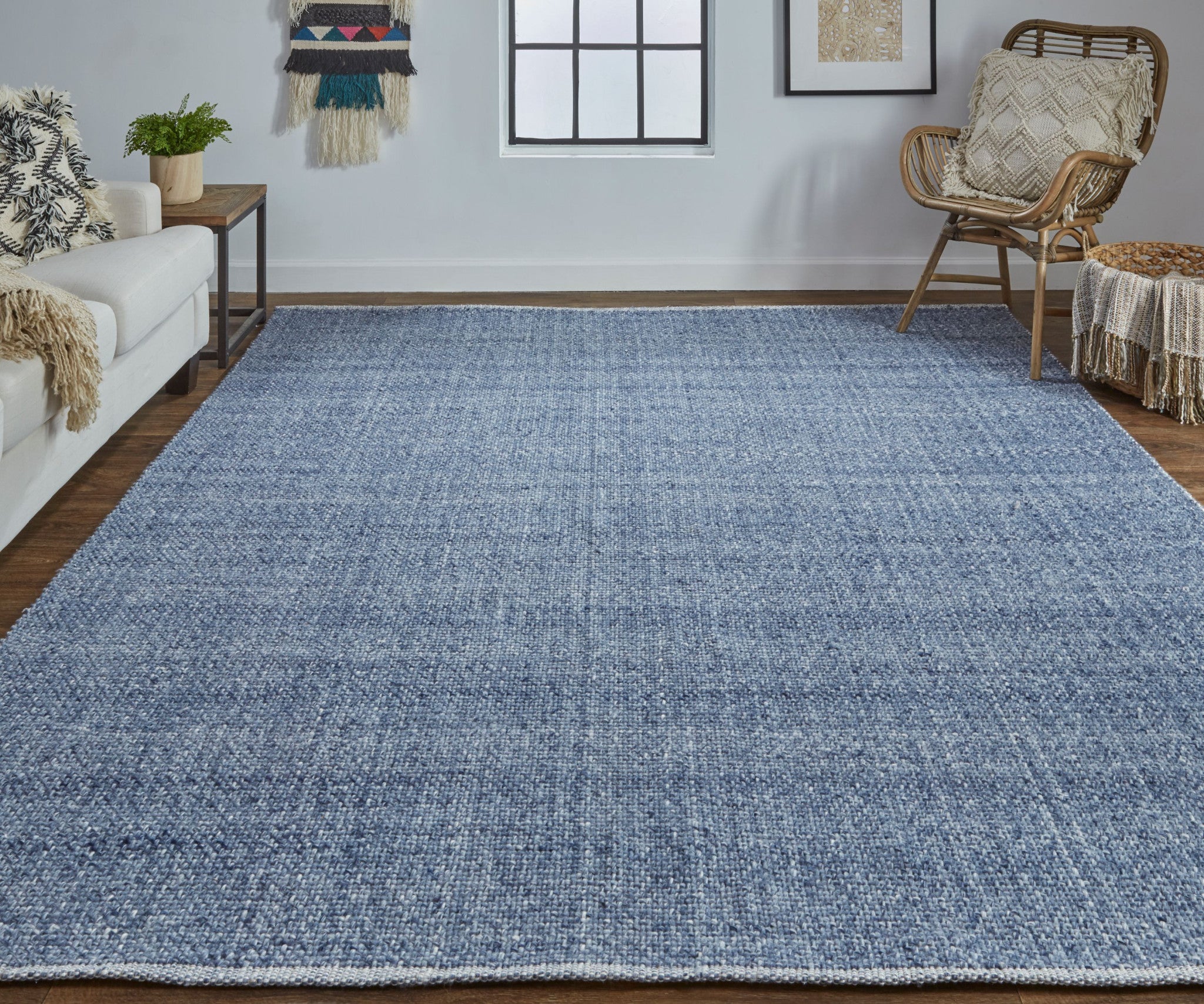 Gray Ivory And Blue Hand Woven Area Rug - 5' x 8'