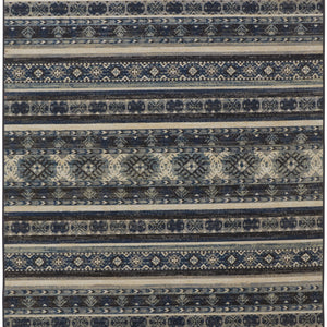 4' X 6' Blue Tan And Black Geometric Power Loom Distressed Stain Resistant Area Rug