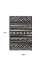 4' X 6' Blue Tan And Black Geometric Power Loom Distressed Stain Resistant Area Rug