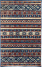 4' X 6' Blue Tan And Black Geometric Power Loom Distressed Stain Resistant Area Rug