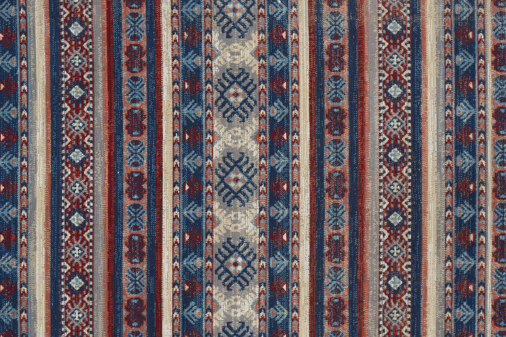 4' X 6' Blue Tan And Black Geometric Power Loom Distressed Stain Resistant Area Rug
