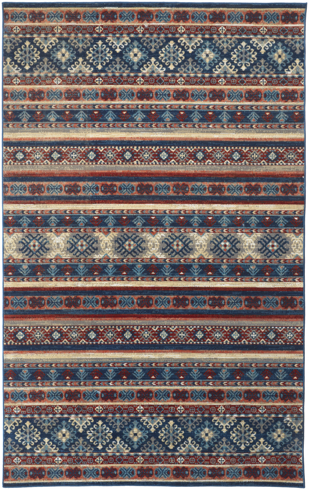 4' X 6' Blue Tan And Black Geometric Power Loom Distressed Stain Resistant Area Rug