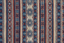 4' X 6' Blue Tan And Black Geometric Power Loom Distressed Stain Resistant Area Rug