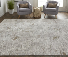 4' X 6' Ivory Gray And Brown Abstract Power Loom Distressed Stain Resistant Area Rug