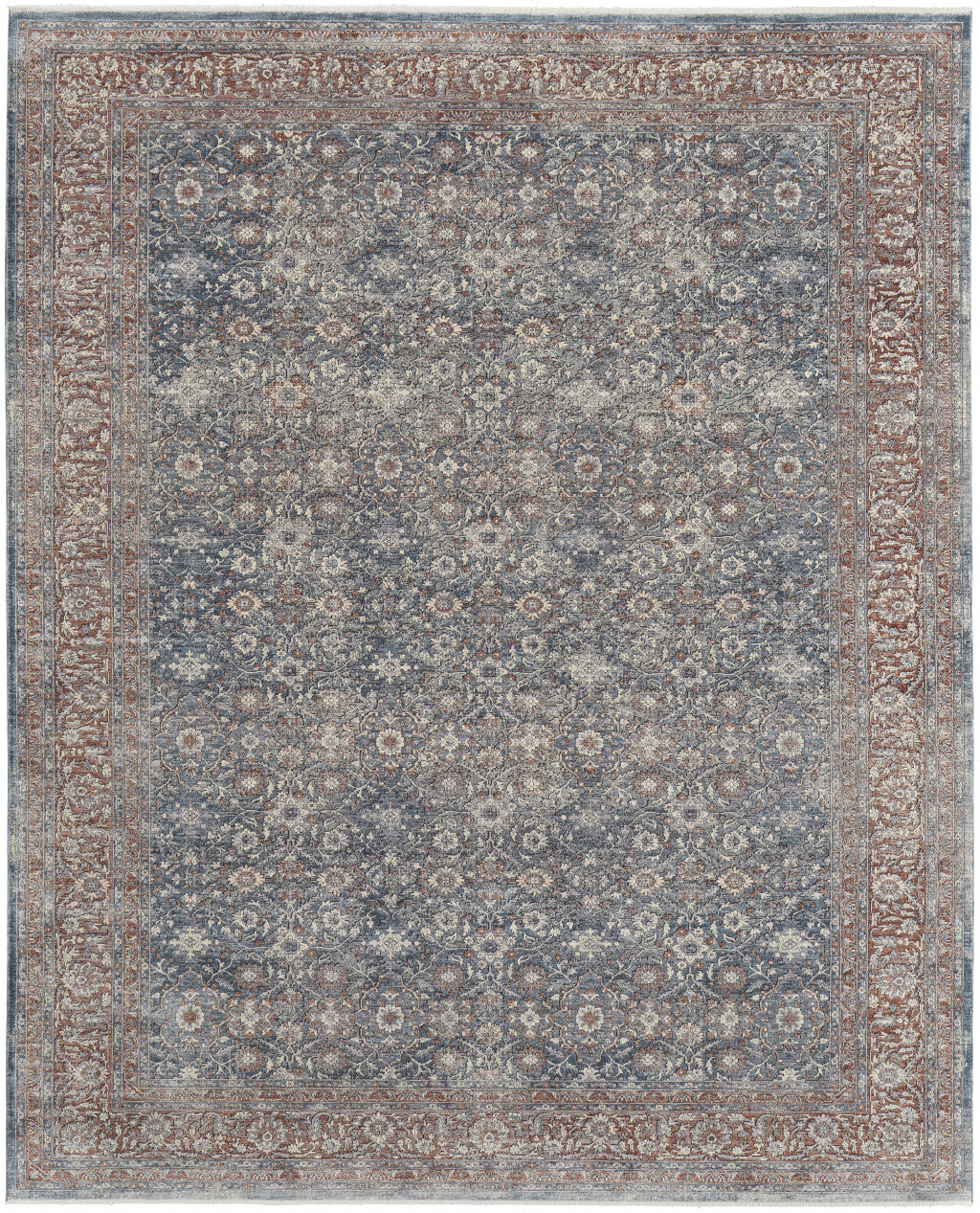 5' X 7' Blue And Red Floral Power Loom Stain Resistant Area Rug