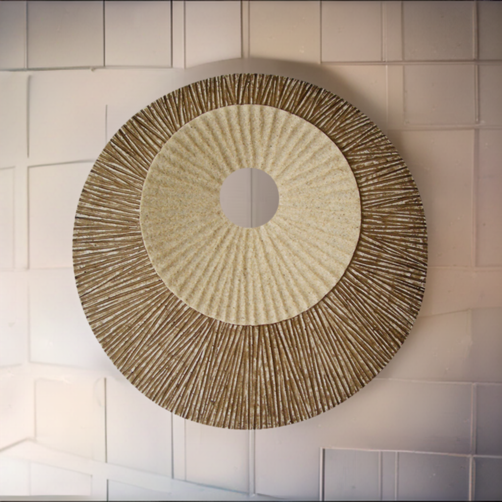 1 X 26 X 26 Brown Round Double Layer Ribbed  Wall Plaque