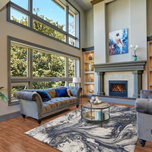 Grey Machine Woven Abstract Watercolor Indoor Area Rug 10'x13'