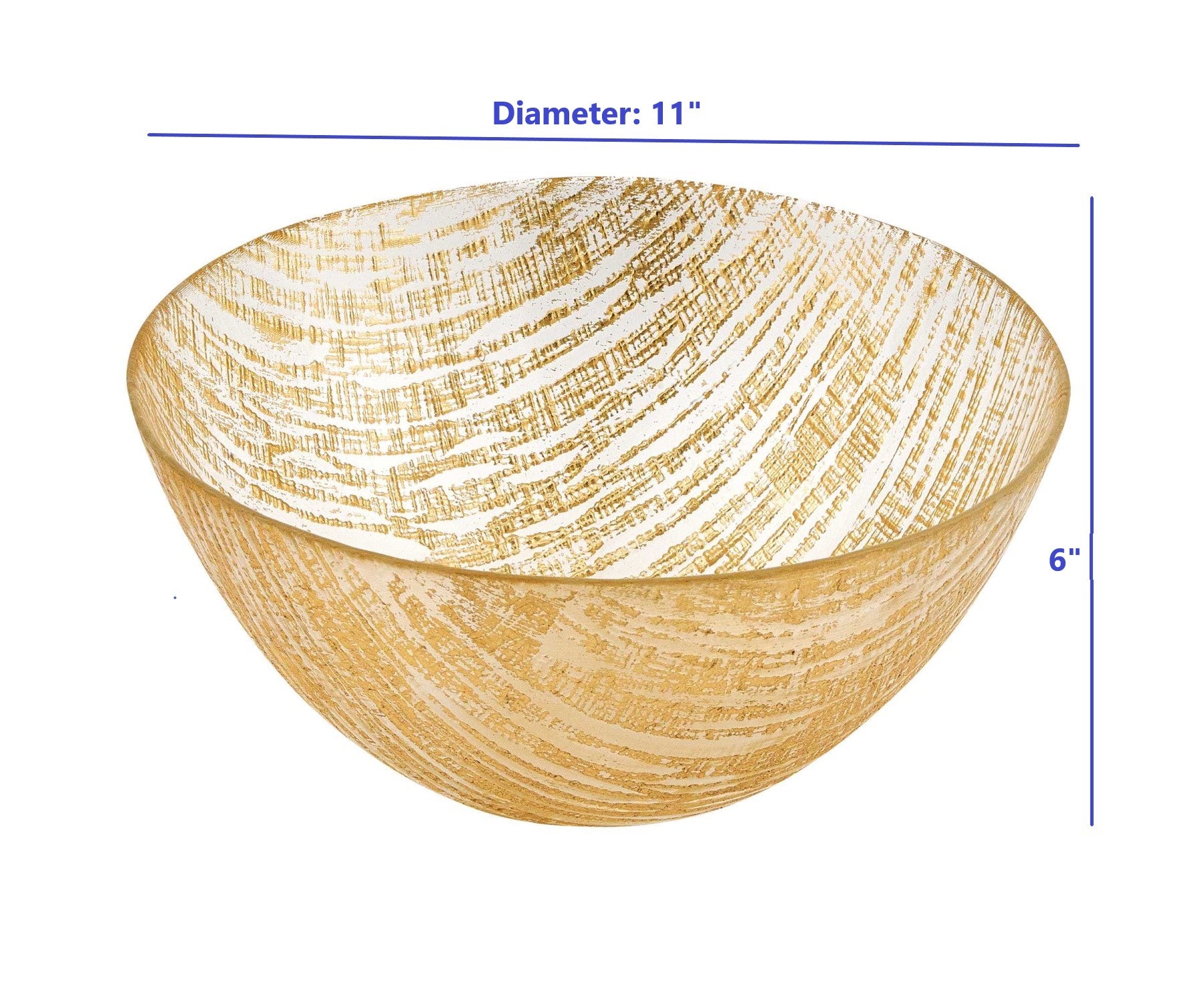 Hand Crafted Glass Gold Accent Salad or Serving Bowl 11"