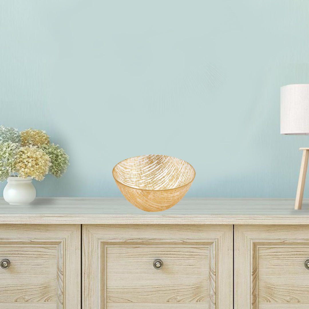 Hand Crafted Glass Gold Accent Salad or Serving Bowl 11"