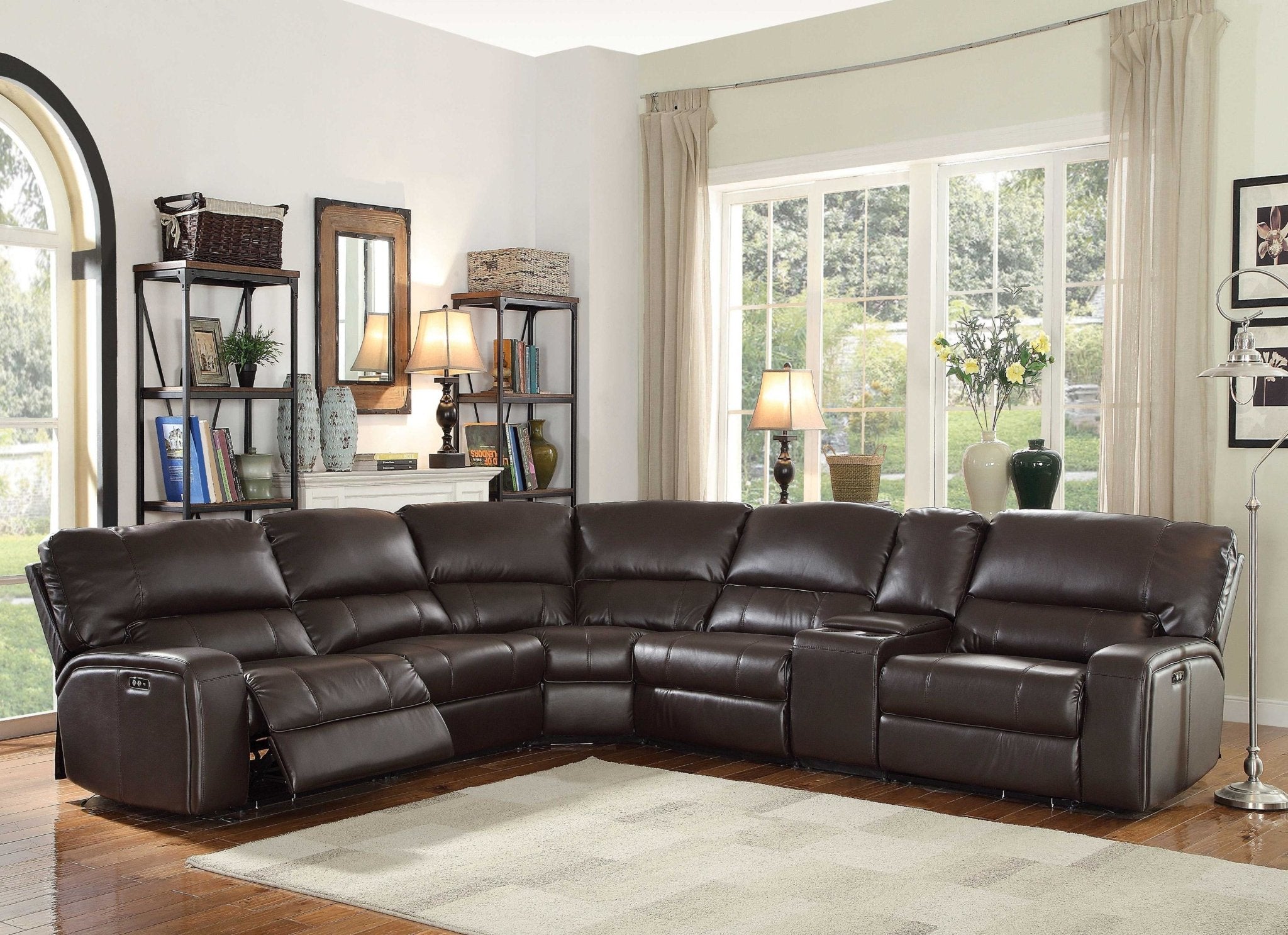 Espresso Leather-Air Upholstery Metal Reclining Mechanism Sectional Sofa (Power Motion-USB Dock) - 138" X 127" X 41"