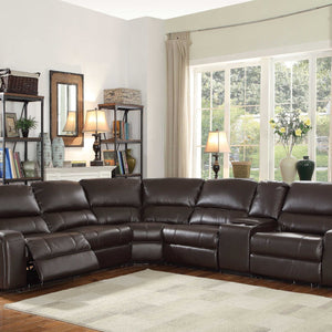 Espresso Leather-Air Upholstery Metal Reclining Mechanism Sectional Sofa (Power Motion-USB Dock) - 138" X 127" X 41"