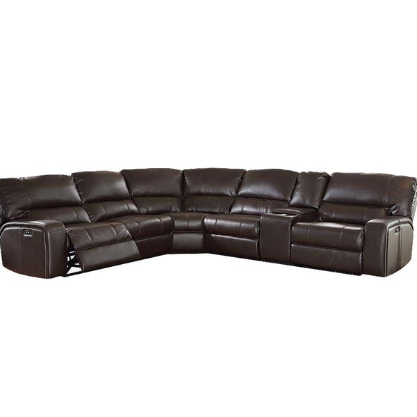 Espresso Leather-Air Upholstery Metal Reclining Mechanism Sectional Sofa (Power Motion-USB Dock) - 138" X 127" X 41"