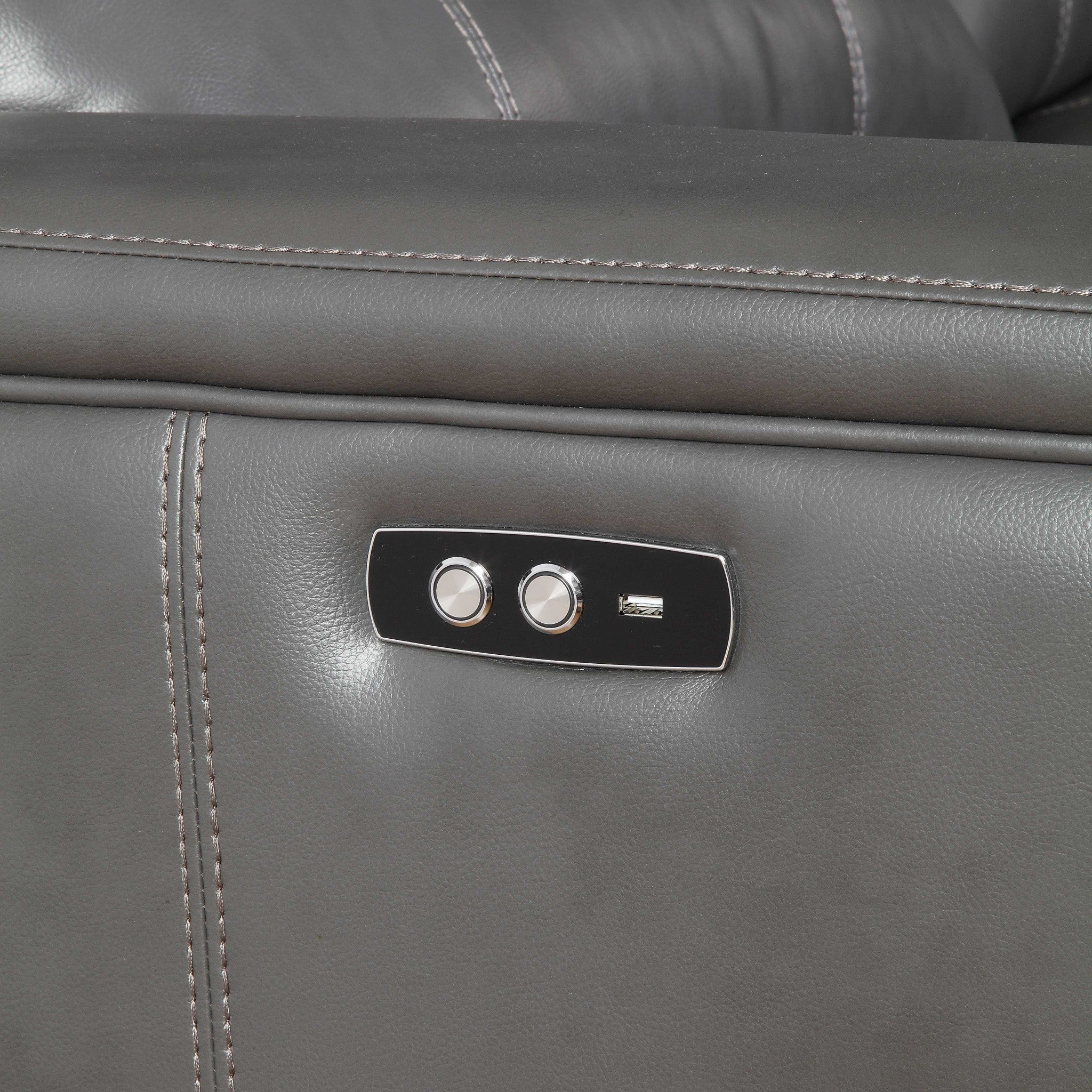 138" X 127" X 41" Gray Leather-Aire Upholstery Metal Reclining Mechanism Sectional Sofa (Power Motionusb Dock)