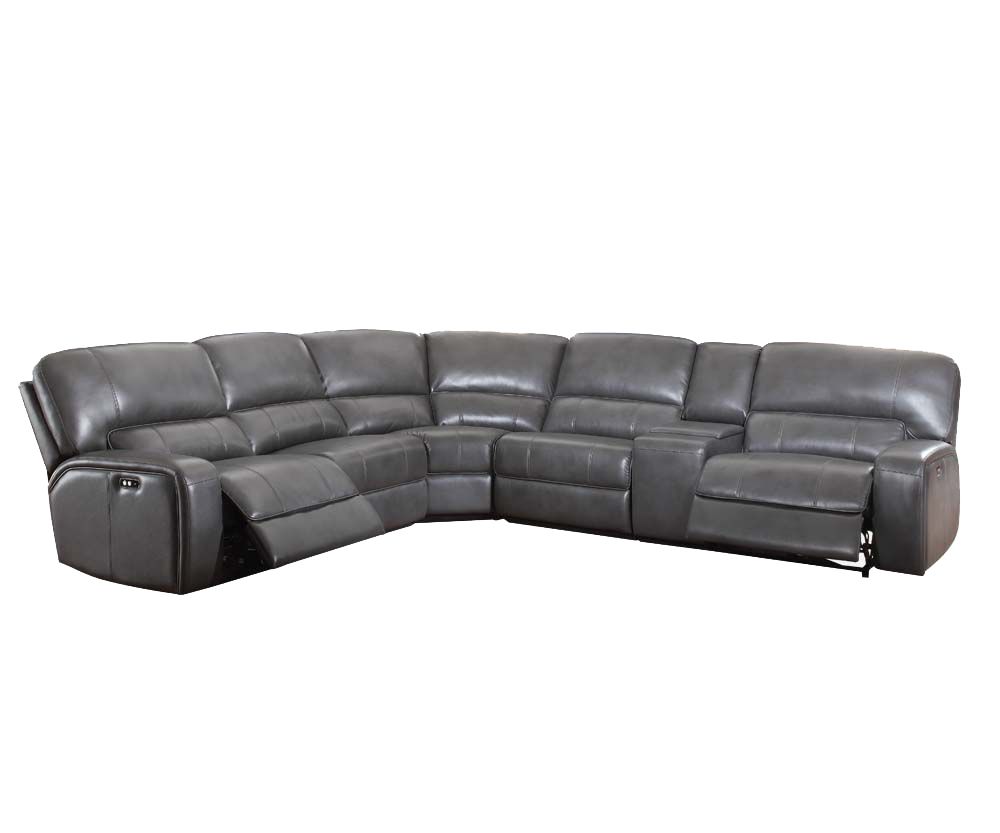 138" X 127" X 41" Gray Leather-Aire Upholstery Metal Reclining Mechanism Sectional Sofa (Power Motionusb Dock)