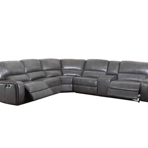 138" X 127" X 41" Gray Leather-Aire Upholstery Metal Reclining Mechanism Sectional Sofa (Power Motionusb Dock)