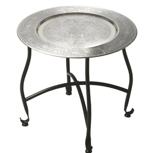 14" Black And Silver Aluminum Round End Table