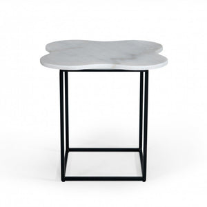 15" Black And White Marble Free Form End Table