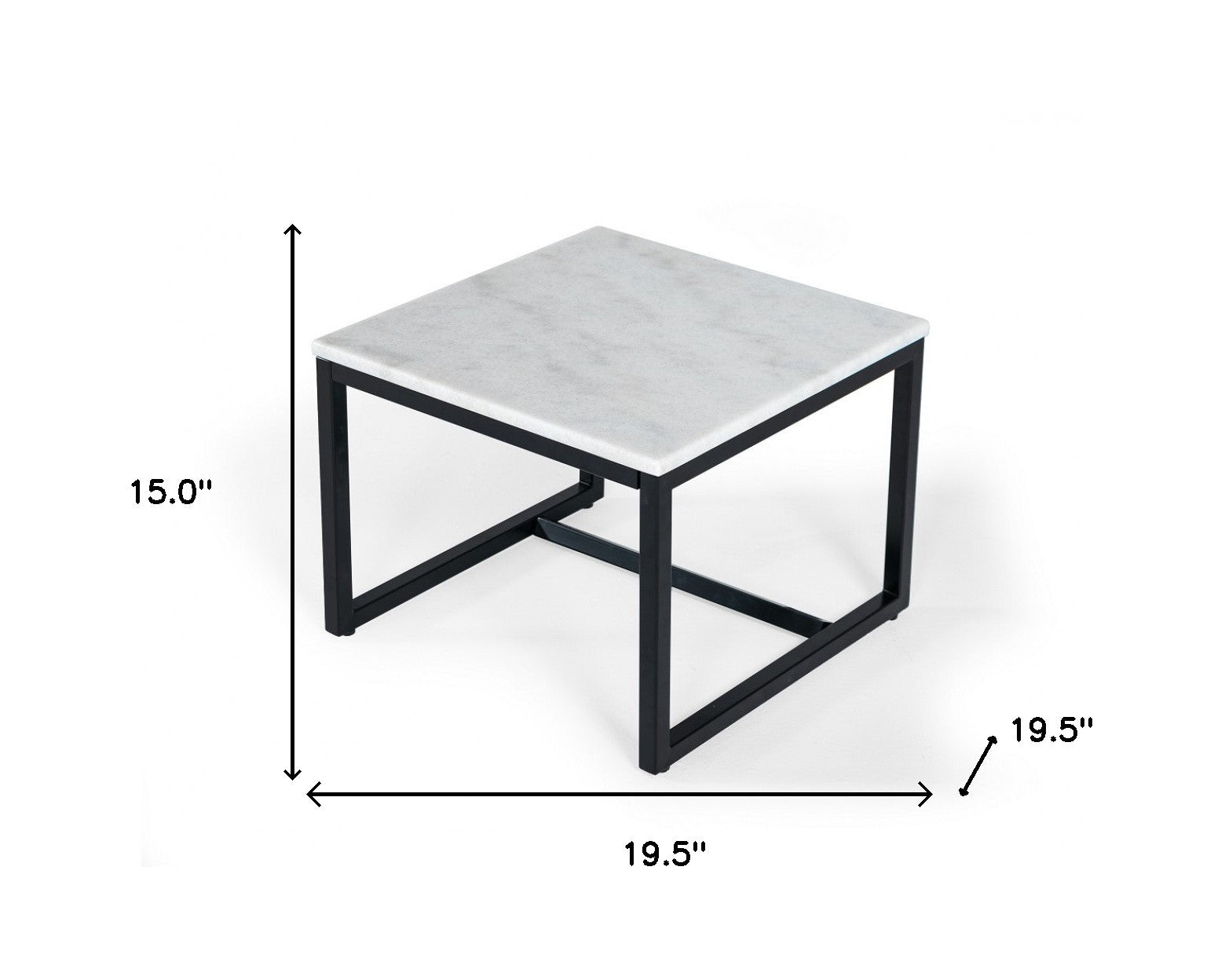 15" Black And White Stone And Metal Square End Table