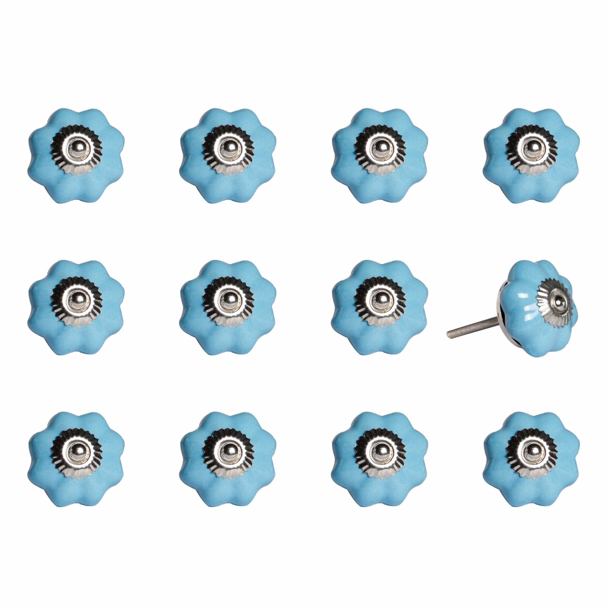 Light Blue and Silver Knobs 12 Pack 1.5" x 1.5" x 1.5"