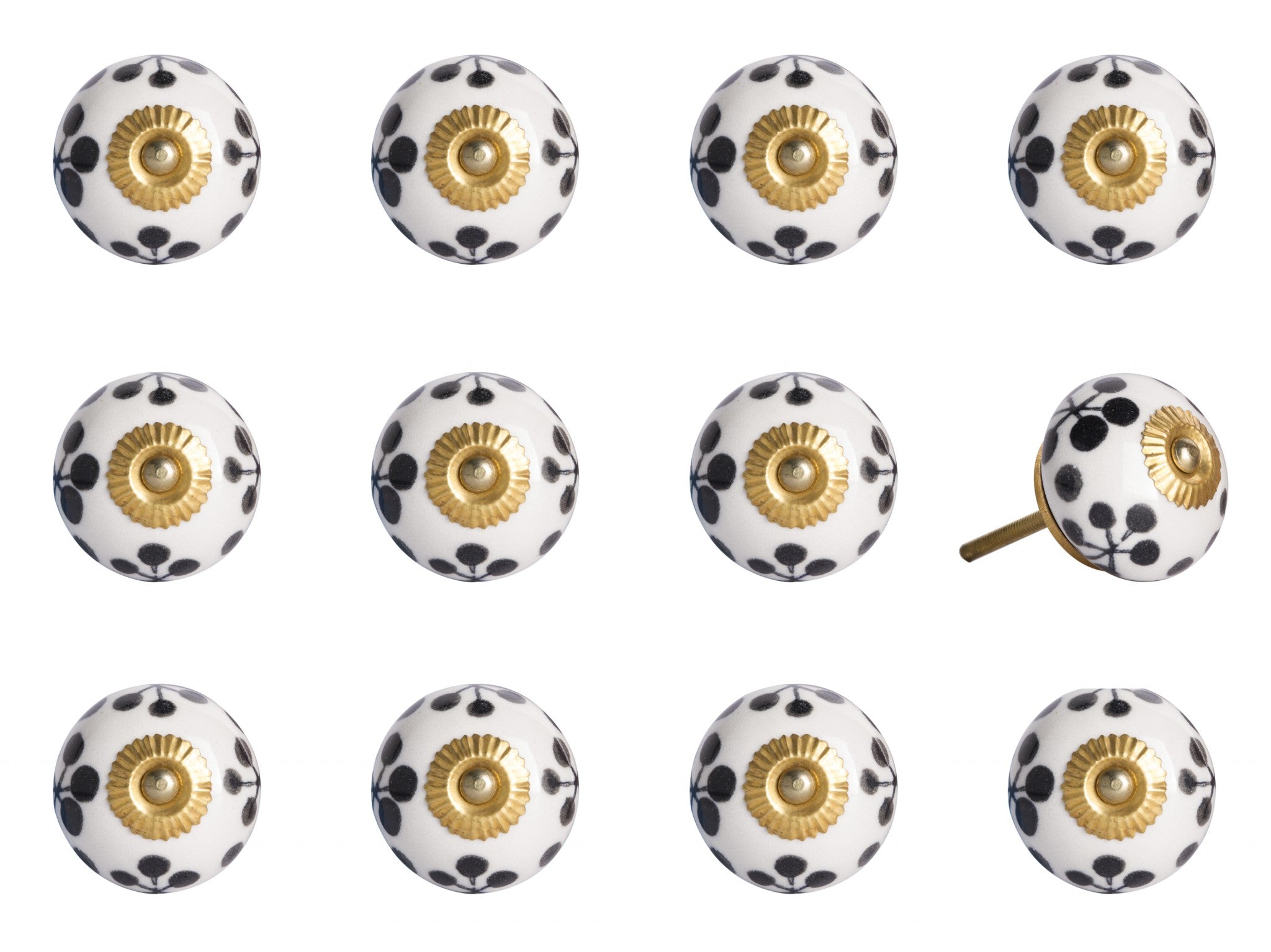 White Black and Yellow Knobs 12 Pack 1.5" x 1.5" x 1.5"