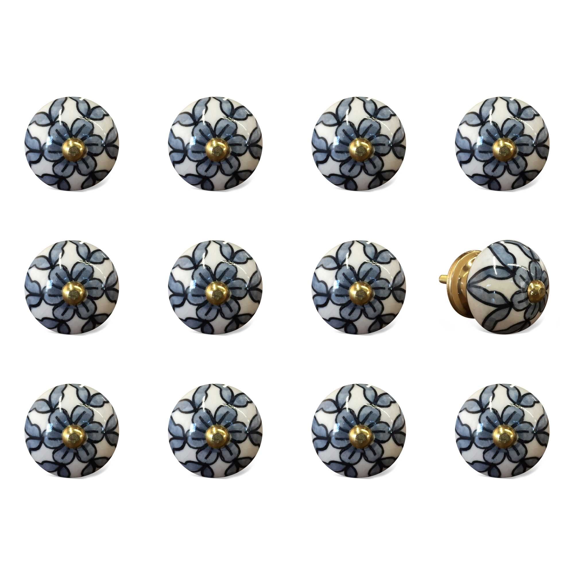 White Blue and Black Knobs 12 Pack 1.5" x 1.5" x 1.5"