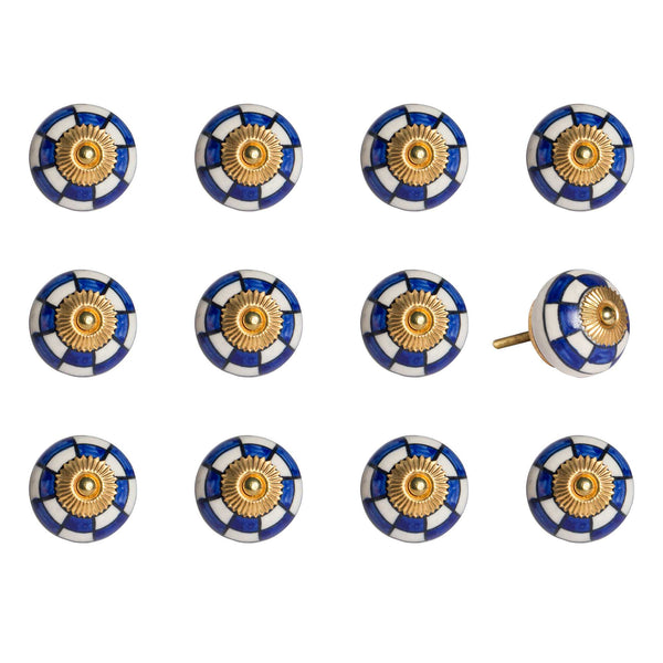 White Blue and Gold Knobs 12 Pack 1.5" x 1.5" x 1.5"