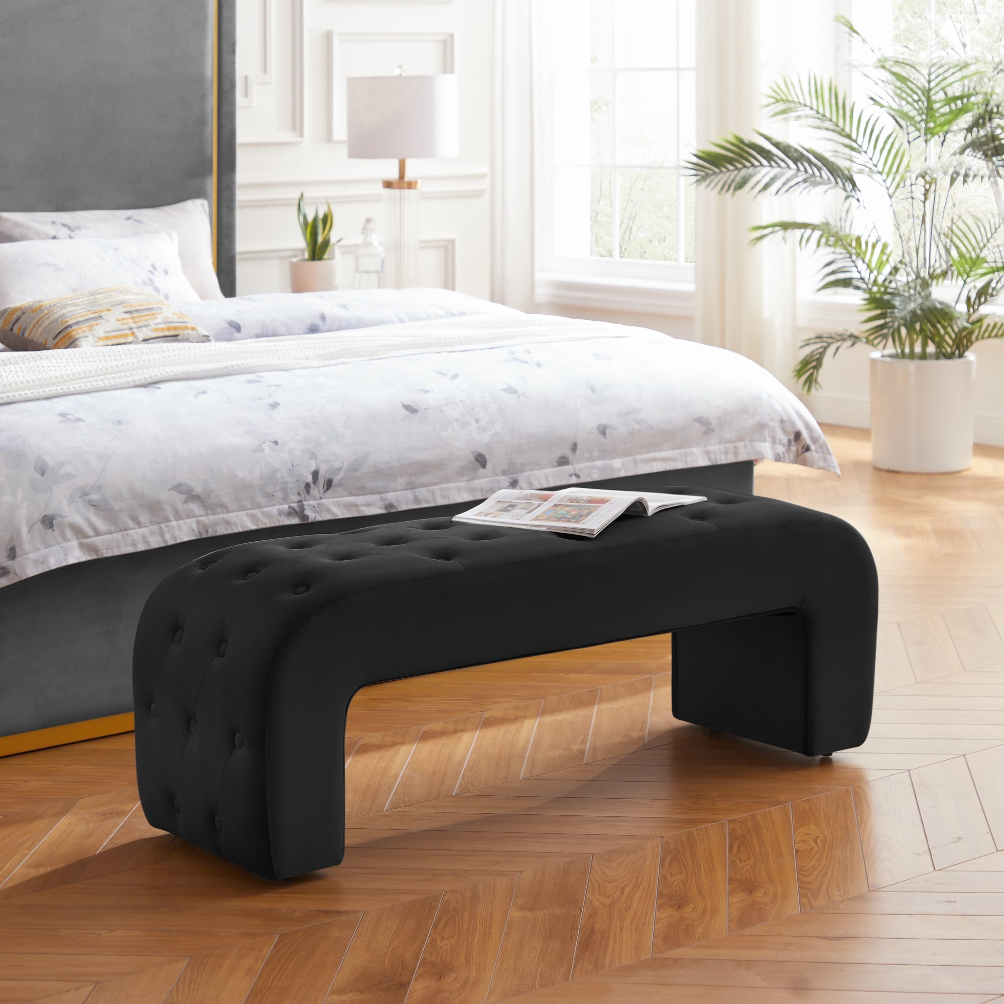 16" Black Upholstered Upholstery Bedroom Bench