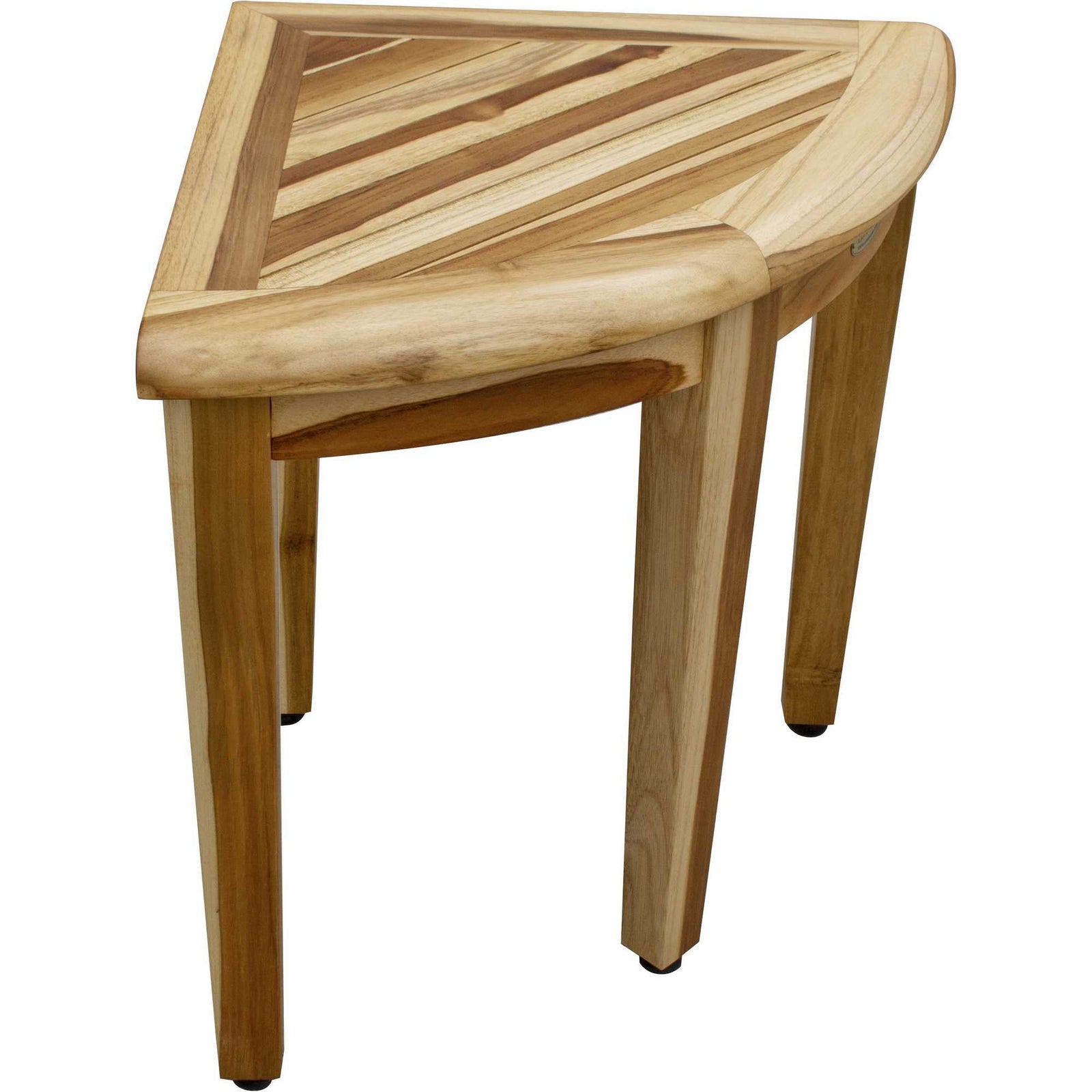 Compact Teak Corner Shower Stool with Shelf in Natural Finish 16"