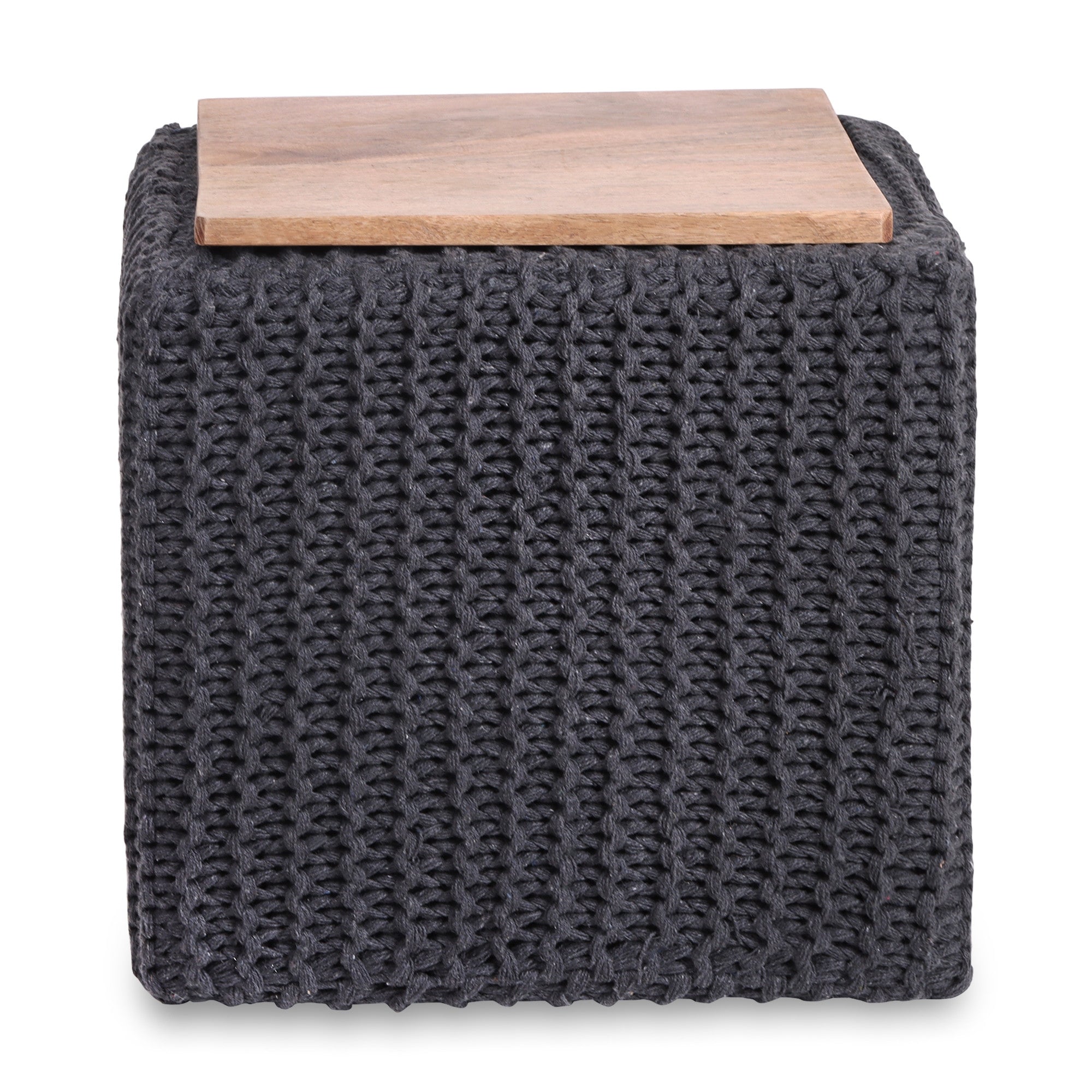 16" Dark Grey Cotton Blend Pouf Cube Ottoman