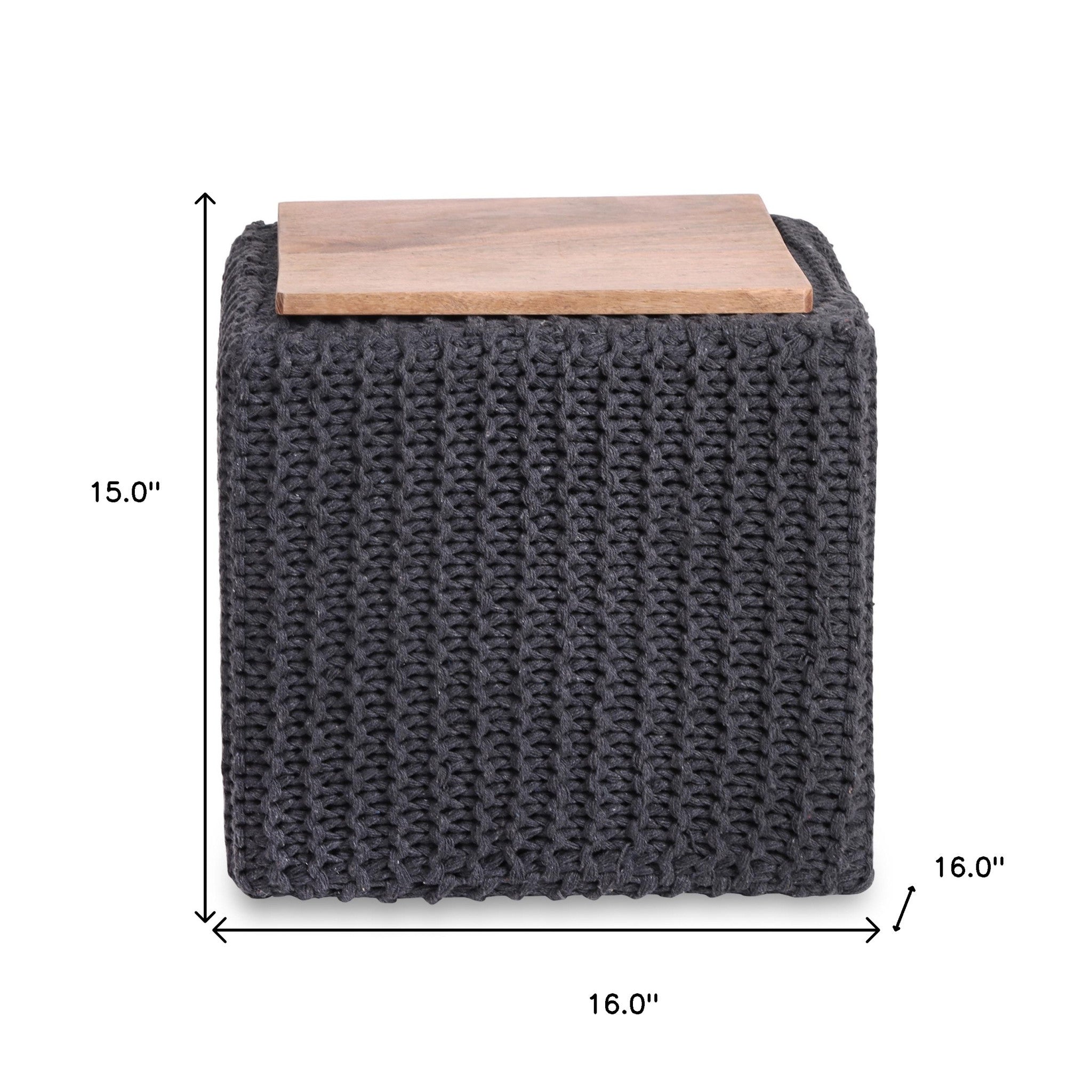 16" Dark Grey Cotton Blend Pouf Cube Ottoman