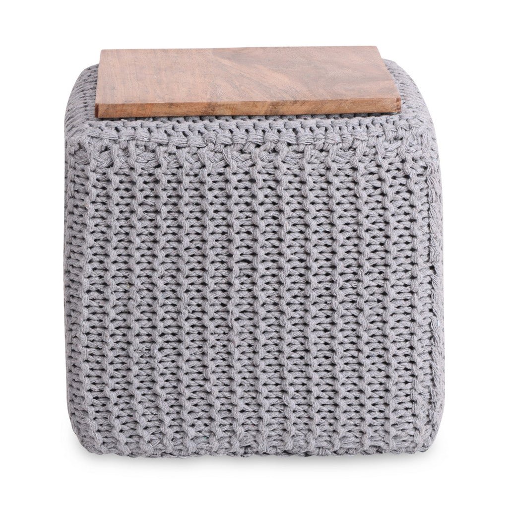 16" Light Grey Cotton Blend Pouf Cube Ottoman
