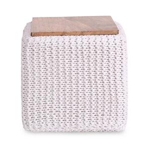 16" White Cotton Blend Pouf Cube Ottoman